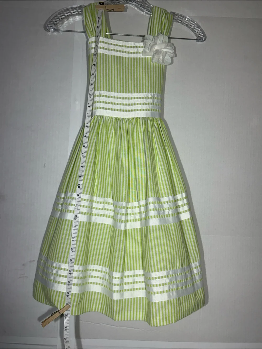 Bonnie Jean Sz 10 Green And White Stripped Dress